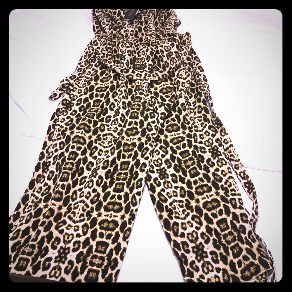 Strapless leopard print jumpsuit. New w/ tags